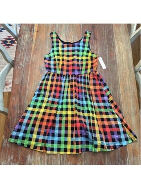 ModCloth Optimistic Effect Rainbow Gingham Fit & Flare Dress NWOT S 100% Cotton